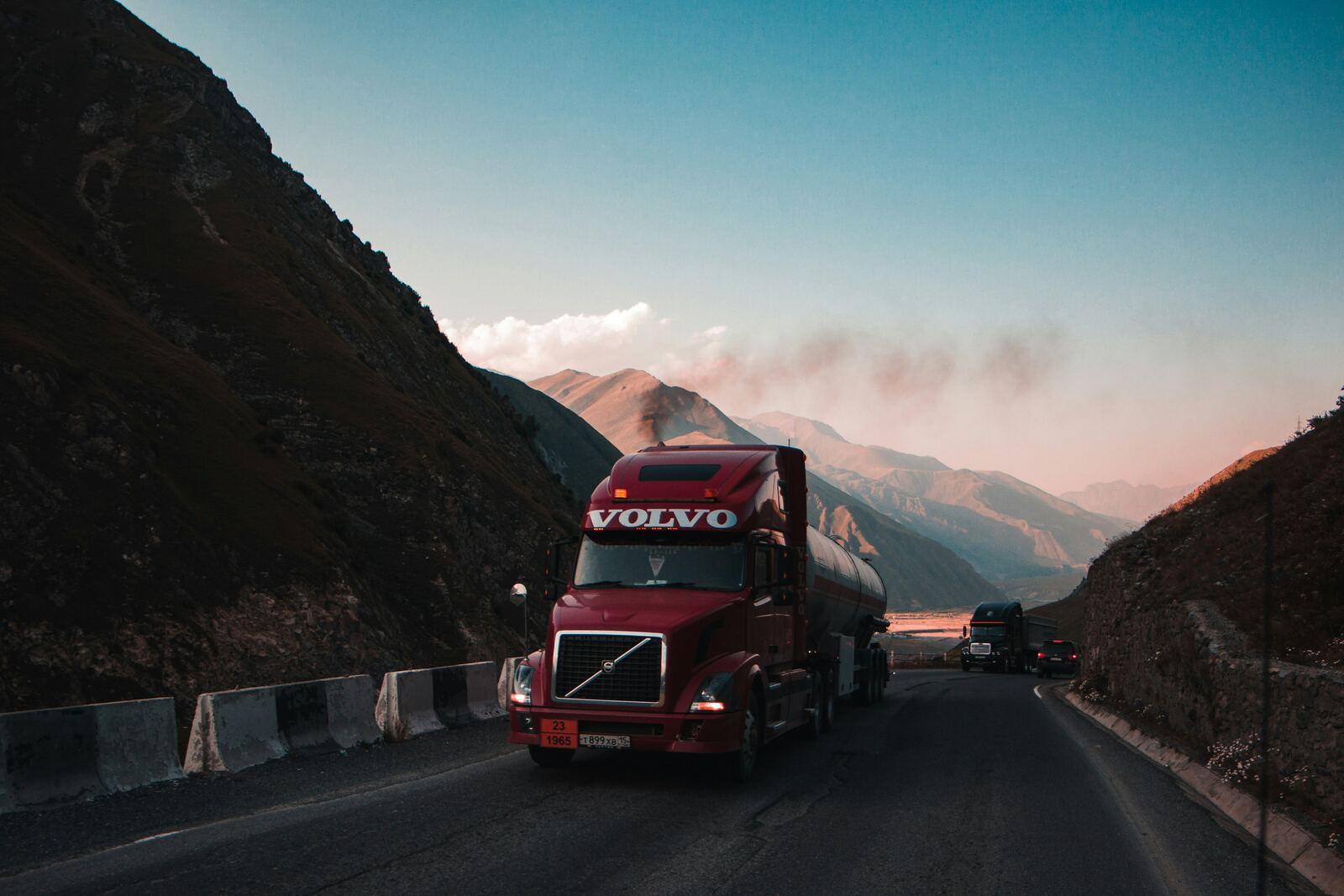 Semi truck driving at night