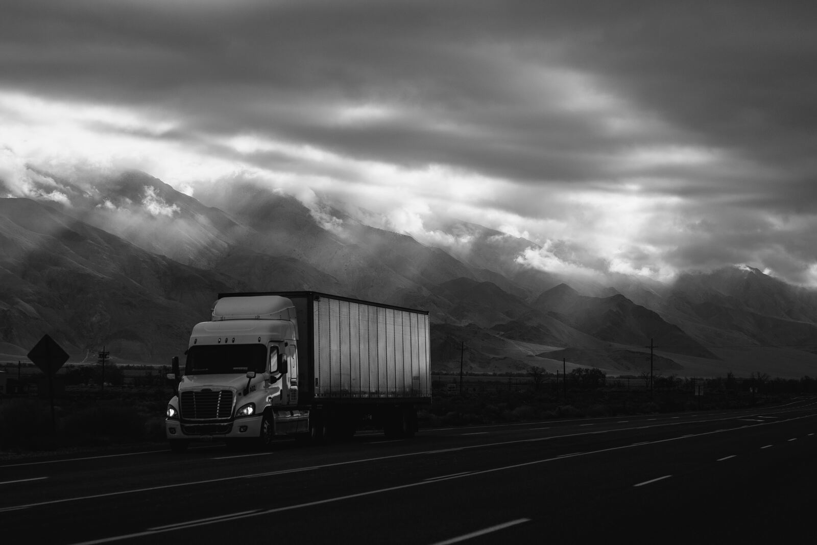 Semi truck on a snow-covered road